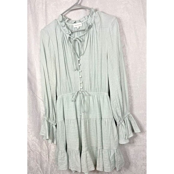 Stolen Hearts Mini Tiered Dress Size SM Pale Green Color Boho - Picture 2 of 10